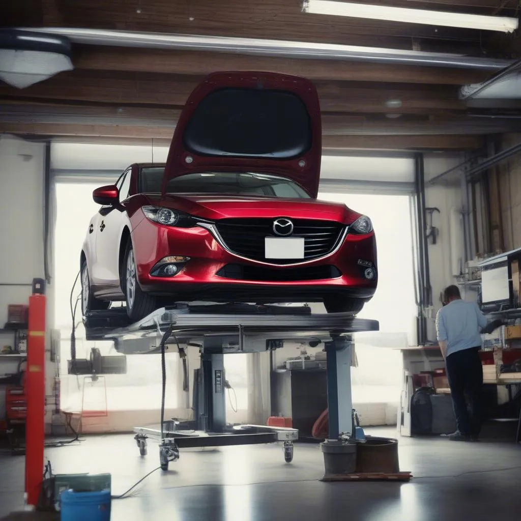 mechanic using a scan tool on a 2012 Mazda 3